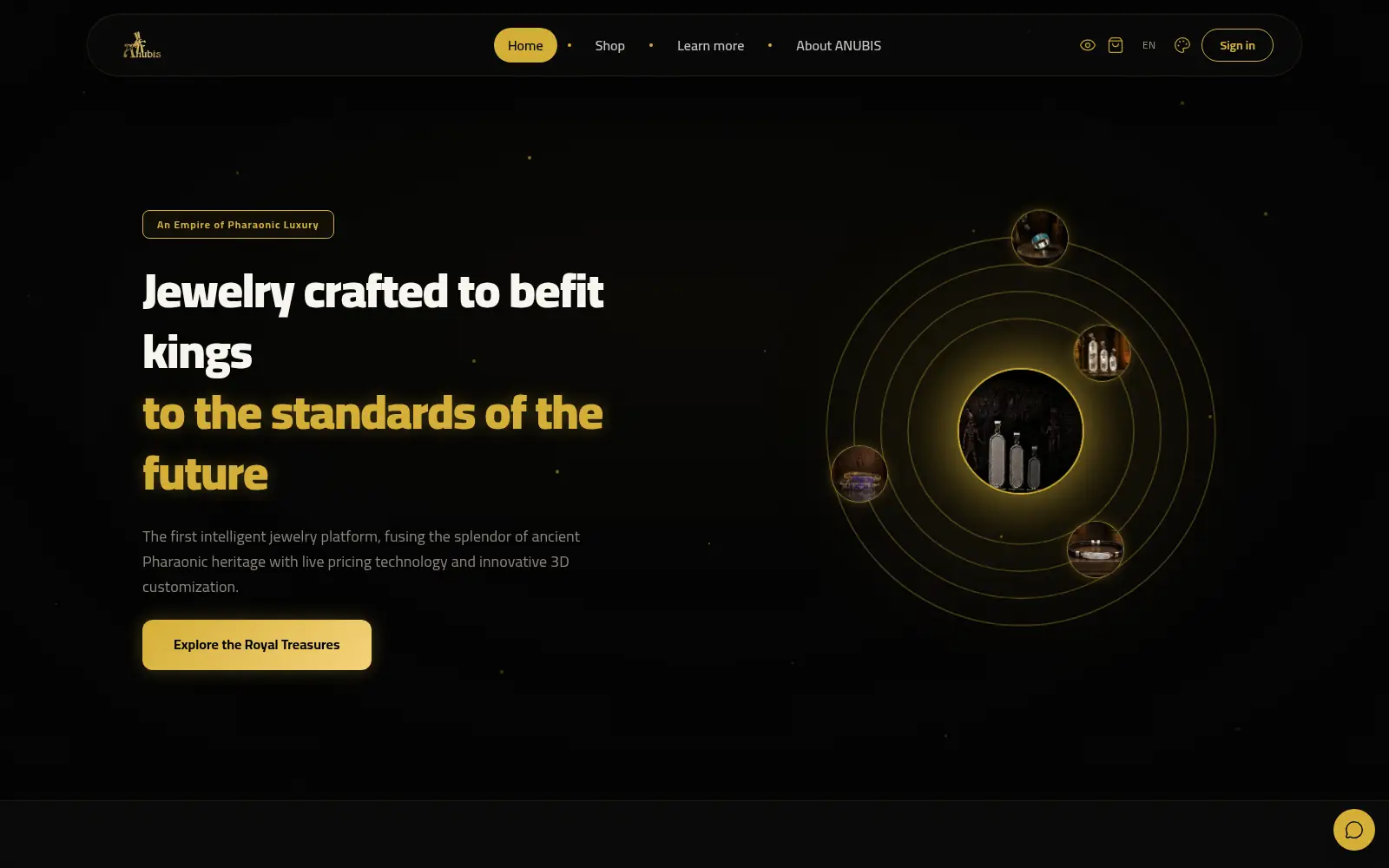 Screenshot of the ANUBIS Jewelry storefront
