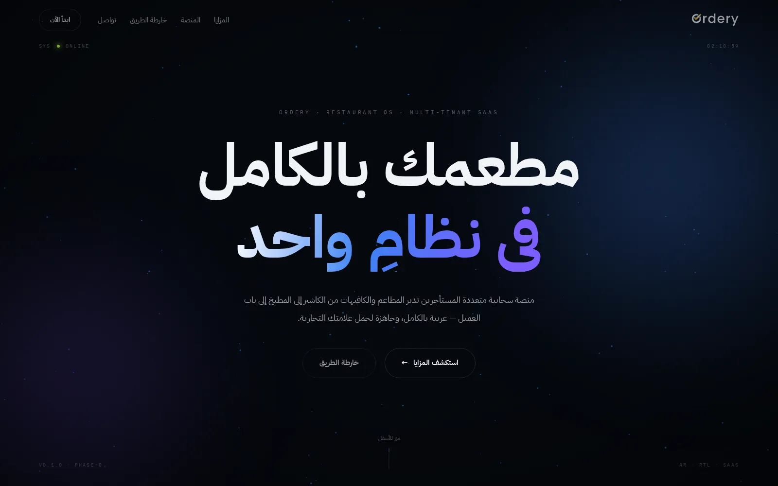 Screenshot of the Ordery restaurant platform website